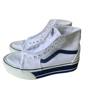 Vans WMNS Sk8-Hi Tapered Sport Stripes Navy White Platforms Womens 8 Men’s 6.5